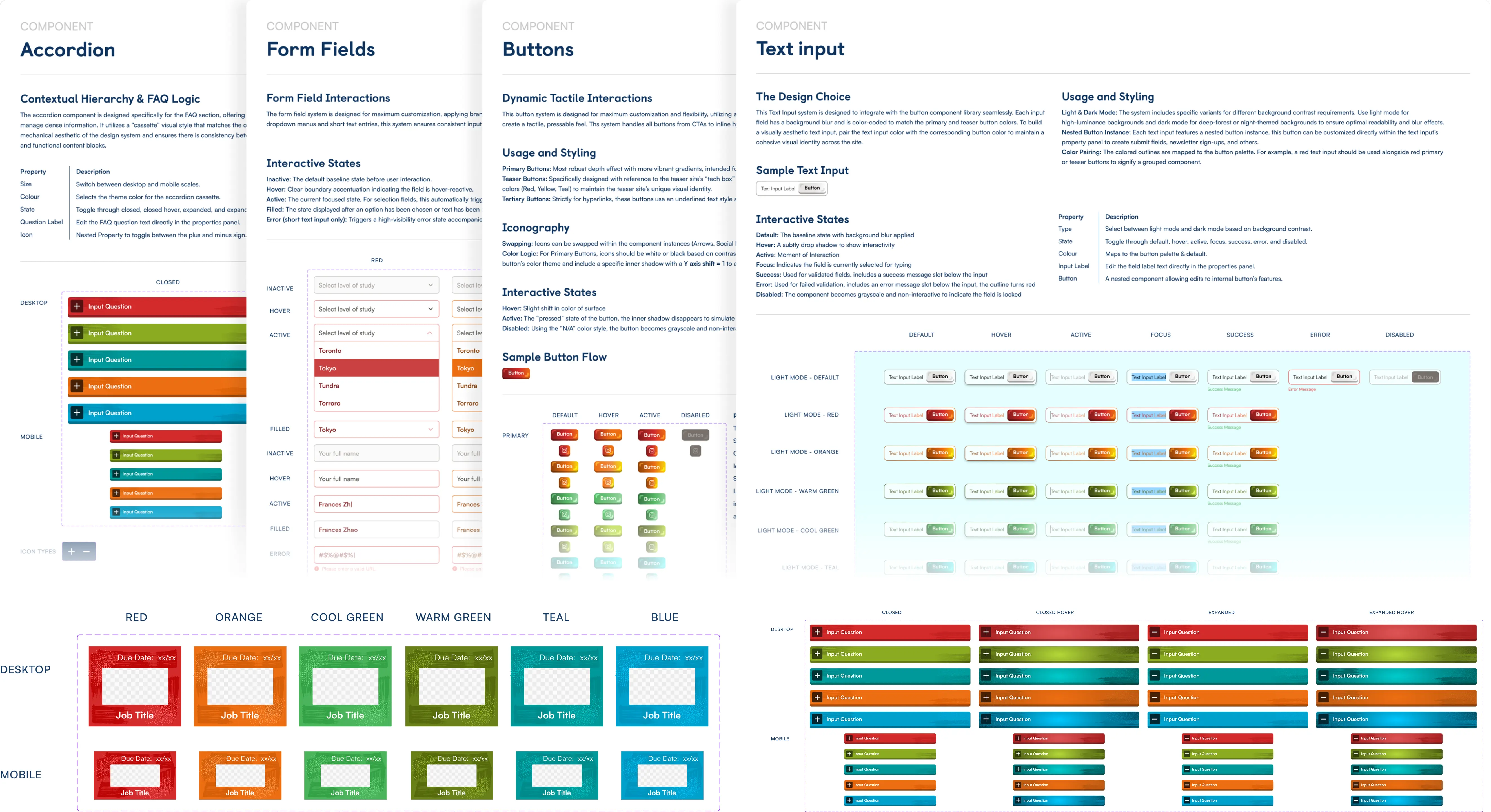 The 2026 Hack the North design system: accordions, form fields, buttons, and text inputs with their variants and colour ramps