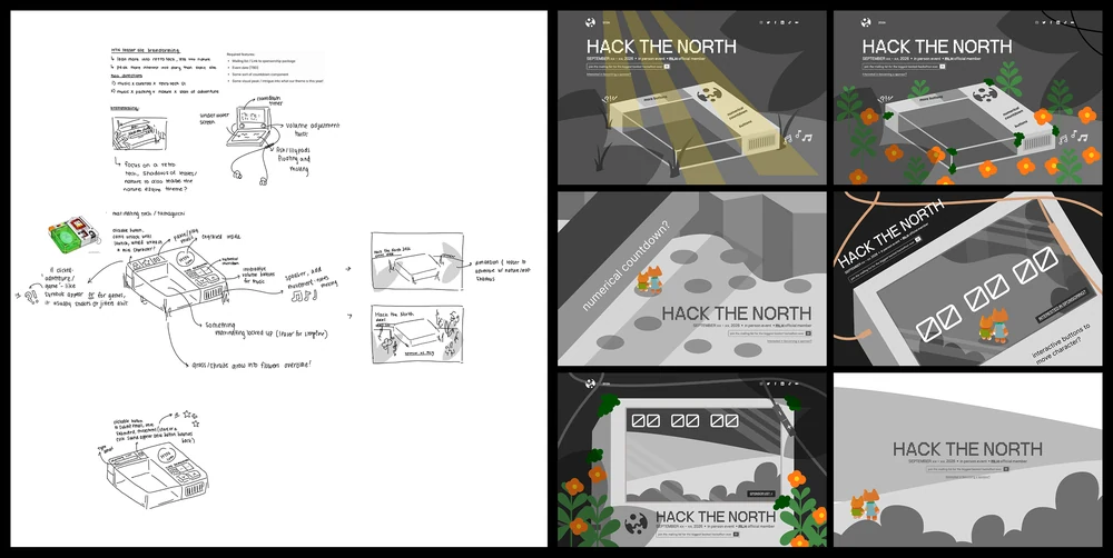 Lo-fi exploration frames for the teaser site